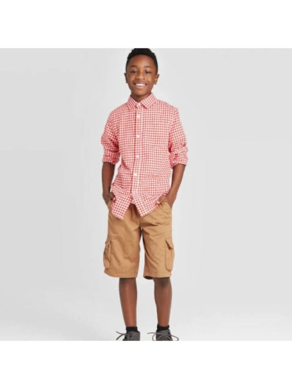 Boys Gingham Long Sleeve Button-Down Shirt